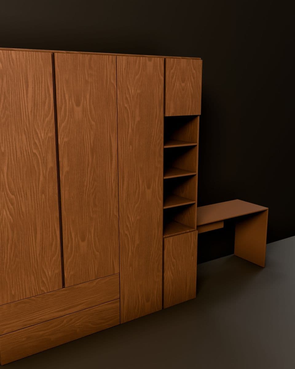 Detail of a walnut wardrobe designed in MaatCraft, one of our own products