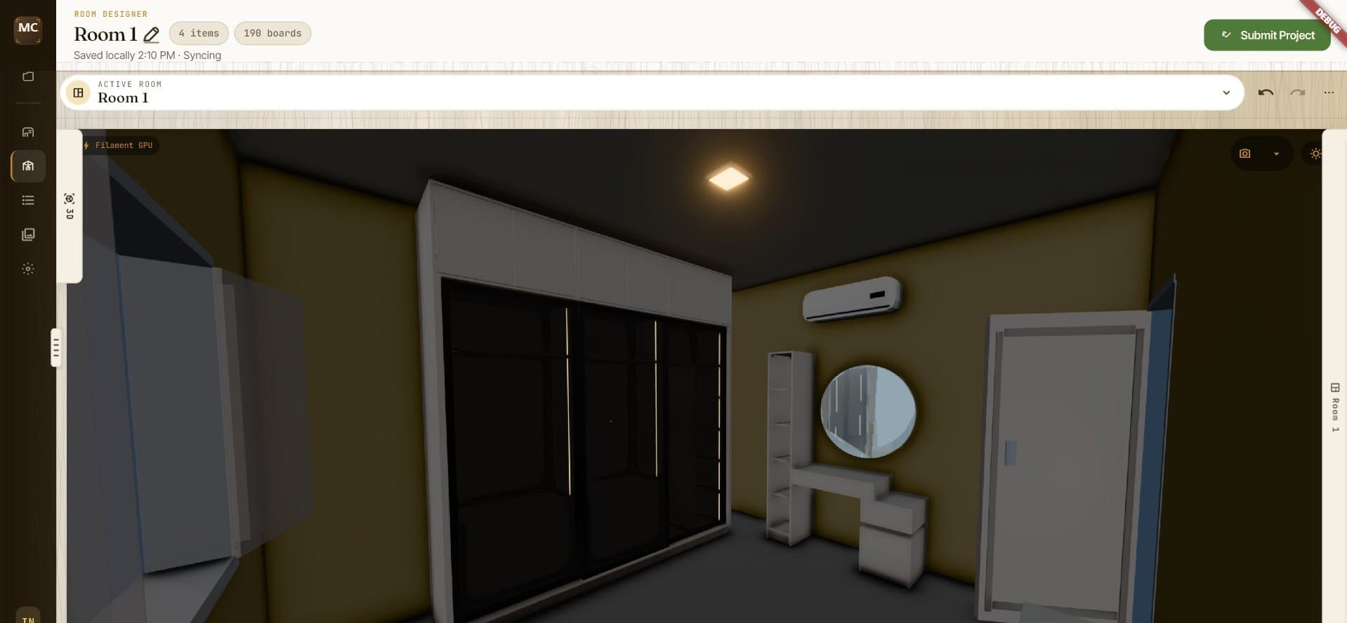 Walk-through camera inside a room designed in MaatCraft