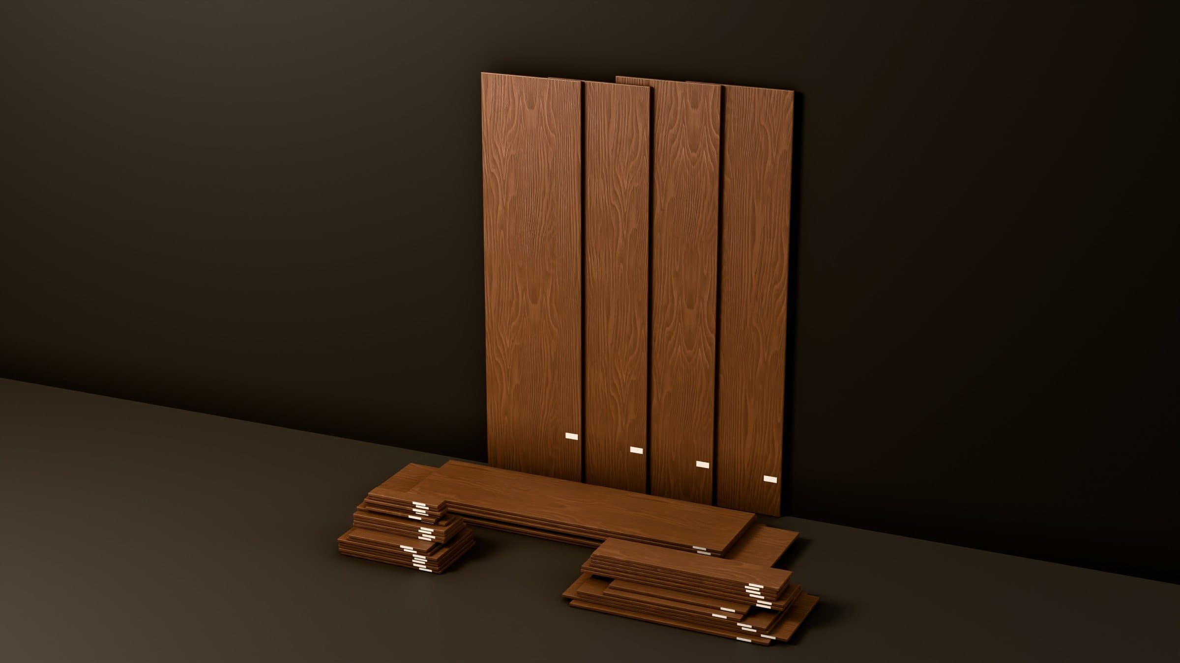 Cut and labelled furniture parts in a workshop
